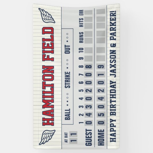Honkbal Stripes Red Navy Scorebord Verjaardag Spandoek (Verticaal)