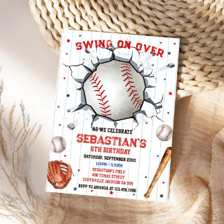 Honkbal Swing On Over Jongens Verjaardagsuitnodigi Kaart