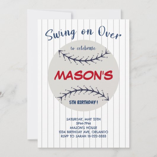 Honkbal Swing op Over Verjaardagsfeestuitnodiging Kaart (Voorkant)