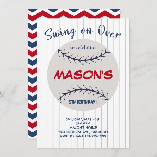 Honkbal Swing op Over Verjaardagsfeestuitnodiging Kaart (Voorkant / Achterkant)