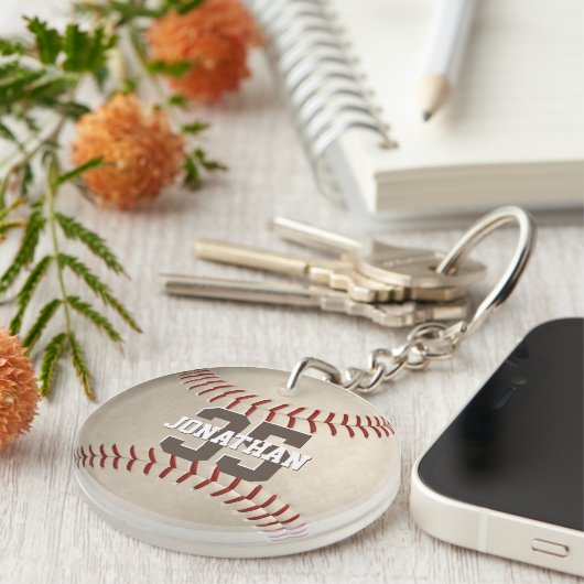 Honkbal team geschenken met atleet naam sleutelhanger (Voorkant Rechts)