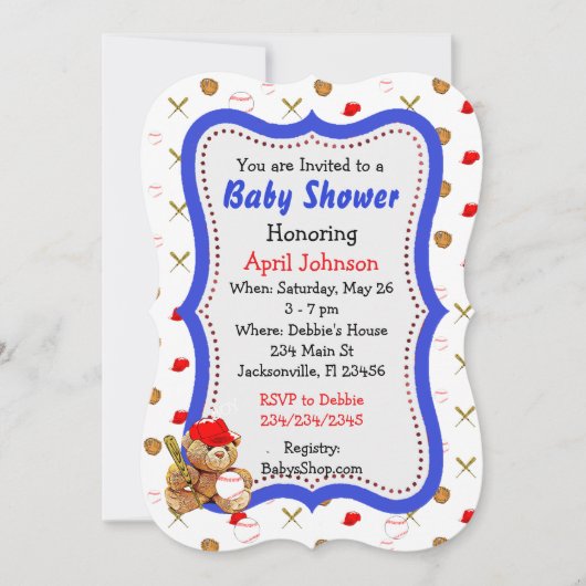 Honkbal Teddy Bear Baby shower Uitnodigt Kaart (Voorkant)
