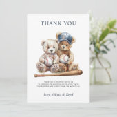 Honkbal Teddy Bears Twins Baby shower Bedankt (Staand voorkant)