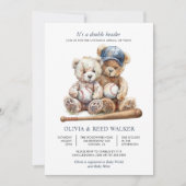 Honkbal Teddy Bears Twins Baby shower Kaart (Voorkant)