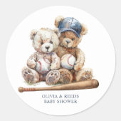 Honkbal Teddy Bears Twins Baby shower Ronde Sticker (Voorkant)