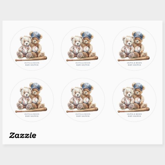 Honkbal Teddy Bears Twins Baby shower Ronde Sticker (Vel)