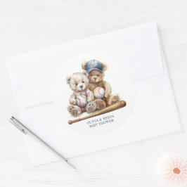 Honkbal Teddy Bears Twins Baby shower Ronde Sticker