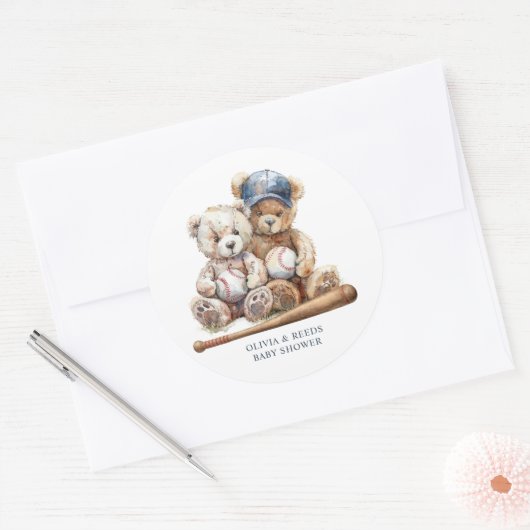Honkbal Teddy Bears Twins Baby shower Ronde Sticker (Envelop)