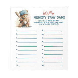 Honkbal Teddy Boy Baby Shower Geheugen Tray Spel Notitieblok