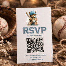 Honkbal Teddybeer Baby Shower QR Code RSVP