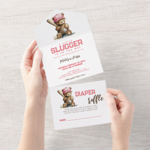 Honkbal Teddybeer QR RSVP Luierloterij All In One Uitnodiging