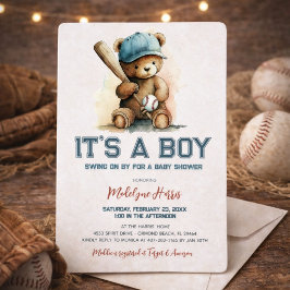 Honkbal Teddybeer Waterverf Jongen Babyborrel  Kaart