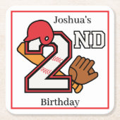 Honkbal Thema 2e Verjaardag Bat Ball Mitt Kartonnen Onderzetters (Voorkant)