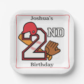 Honkbal Thema 2e Verjaardag Bat Ball Mitt Papieren Bordje (Voorkant)