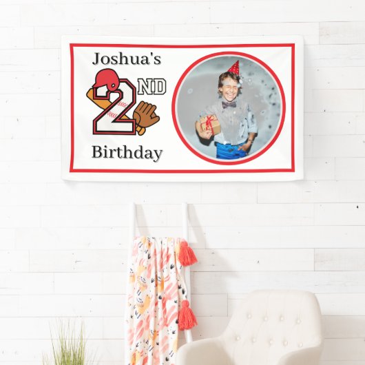 Honkbal Thema 2e Verjaardag Foto Bat Ball Mitt Spandoek (Insitu)