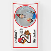Honkbal Thema 2e Verjaardag Foto Bat Ball Mitt Spandoek (Verticaal)