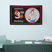 Honkbal Thema 3e Verjaardag Foto Bat Ball Mitt Spandoek (Beurs)