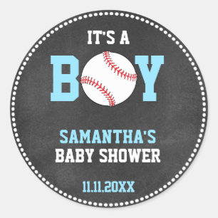 Honkbal Thema Baby shower Chalkboard Blue Boy Ronde Sticker