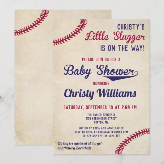 Honkbal Thema Baby shower Uitnodiging Kaarten (Voorkant / Achterkant)