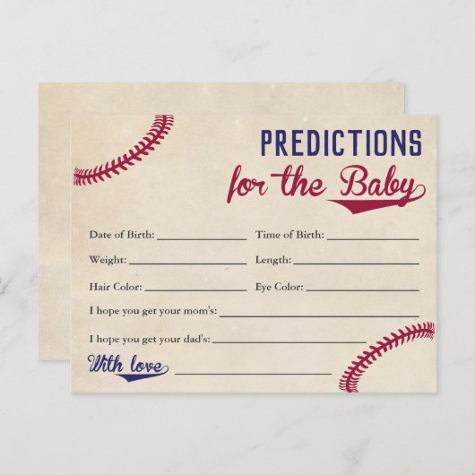 Honkbal Thema Baby Voorspelling Kaarten Baby Showe (Voorkant / Achterkant)