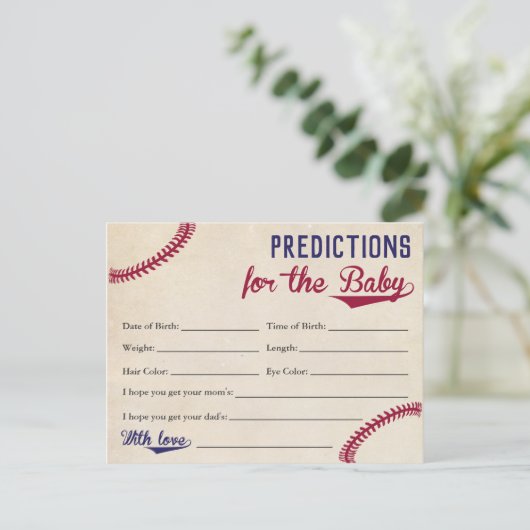 Honkbal Thema Baby Voorspelling Kaarten Baby Showe (Staand voorkant)