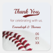 Honkbal Thema Bruiloft gunst Dank u Vierkante Sticker (Voorkant)