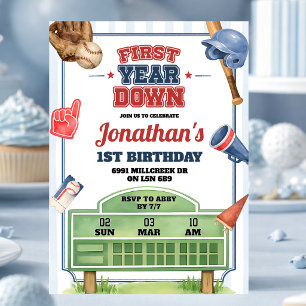 Honkbal Thema Eerste Jaar Down Eerste Verjaardag Kaart