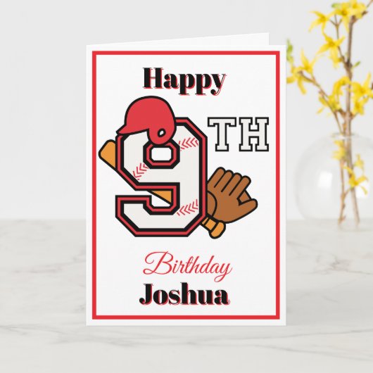 Honkbal thema Happy 9th Sport Verjaardag Groet Kaart (Gele Bloem)