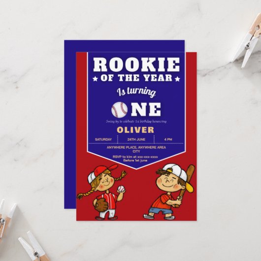 Honkbal thema jongen 1e verjaardag kaart (Voorkant / Achterkant in situ)