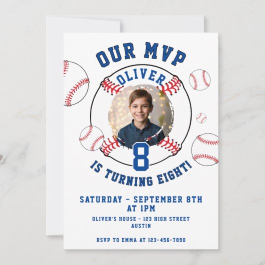 Honkbal thema Kids Verjaardagsfoto Kaart (Voorkant)