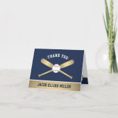 Honkbal Thema Party Elegant Navy Blauw en Goud Th Bedankkaart (Voorkant)