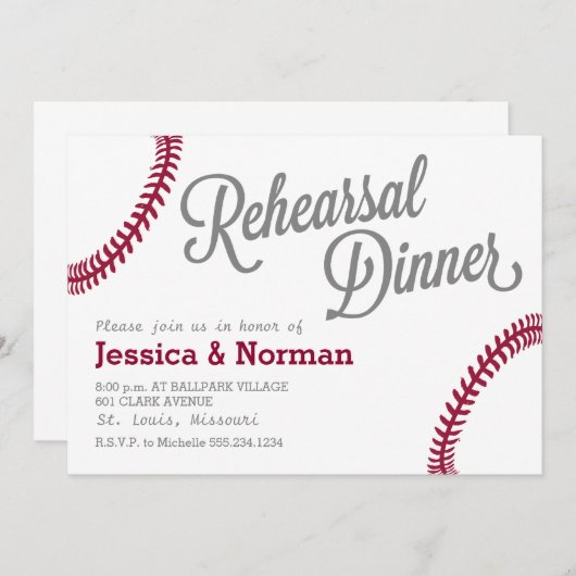 Honkbal thema repetitie Diner uitnodiging (Voorkant / Achterkant)