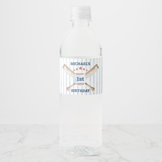 Honkbal Thema Verjaardag Party Water Bottle Label Waterfles Etiket (Voorkant)