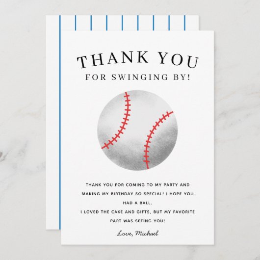 Honkbal Thema Verjaardagsfeest Kinder Bedankkaart (Voorkant / Achterkant)