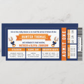 Honkbal Ticket Baby shower, Blauw, Sinaasappel Kaart (Voorkant / Achterkant)