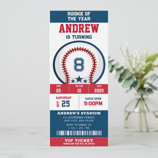 Honkbal Ticket Rookie van het Jaar Verjaardag Kaart (Staand voorkant)