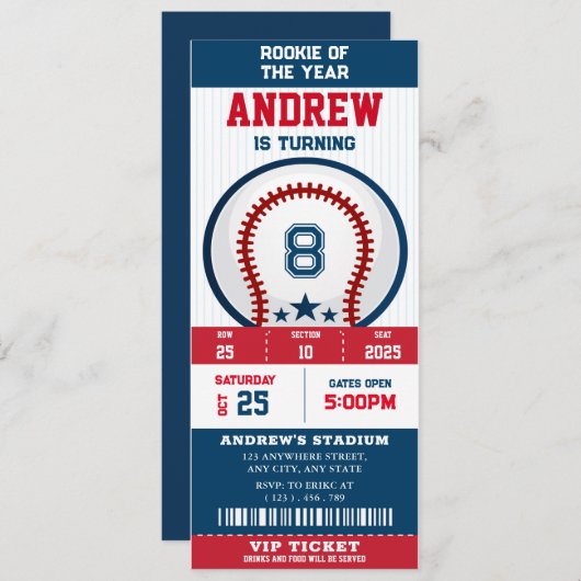 Honkbal Ticket Rookie van het Jaar Verjaardag Kaart (Voorkant / Achterkant)