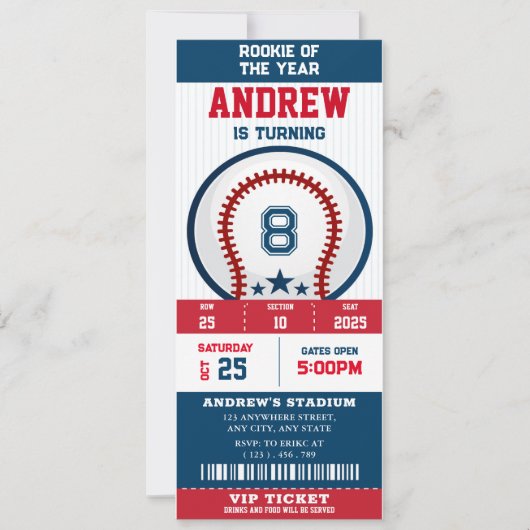 Honkbal Ticket Rookie van het Jaar Verjaardag Kaart (Voorkant)