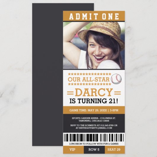 Honkbal Ticket Verjaardag Uitnodigingen (Voorkant / Achterkant)