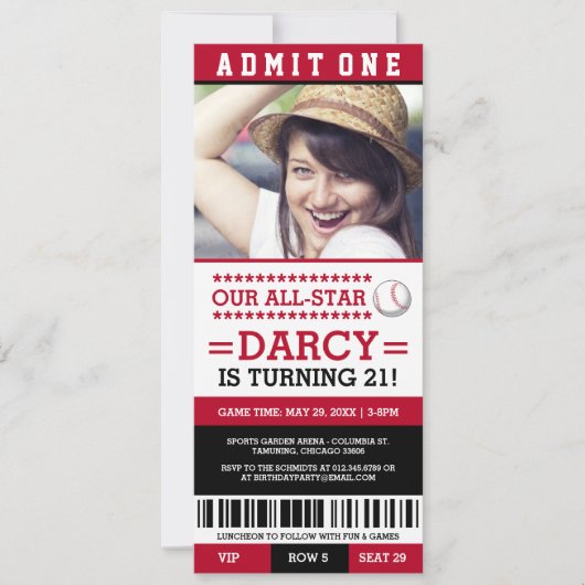 Honkbal Ticket Verjaardag Uitnodigingen (Voorkant)