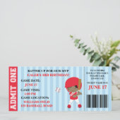 Honkbal ticket verjaardagsuitnodiging aanpasbaar kaart (Staand voorkant)