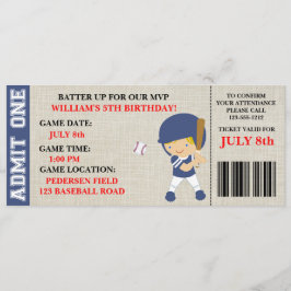 Honkbal ticket verjaardagsuitnodiging aanpasbaar kaart