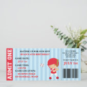 Honkbal ticket verjaardagsuitnodiging aanpasbaar kaart (Staand voorkant)