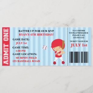 Honkbal ticket verjaardagsuitnodiging aanpasbaar kaart