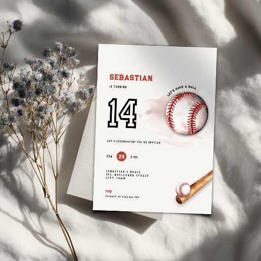 Honkbal Tiener Feest 14e Verjaardag Uitnodiging Ki