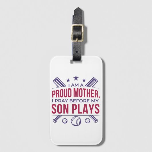 Honkbal Trotse moeder Ik bid voor mijn zoon speelt Bagagelabel (Voorkant (verticaal))