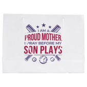 Honkbal Trotse moeder Ik bid voor mijn zoon speelt Groot Cadeauzakje (Achterkant)