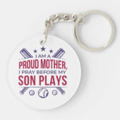 Honkbal Trotse moeder Ik bid voor mijn zoon speelt Sleutelhanger (Achterkant)
