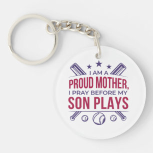 Honkbal Trotse moeder Ik bid voor mijn zoon speelt Sleutelhanger