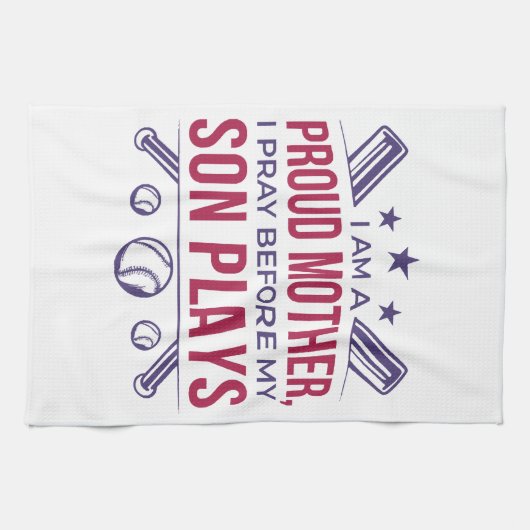 Honkbal Trotse moeder Ik bid voor mijn zoon speelt Theedoek (Horizontaal)